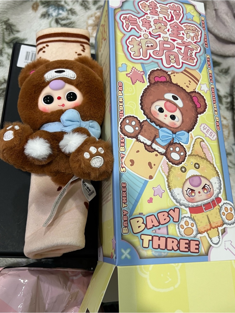 Baby Three Plush Bear Seat Belt Shoulder Pad - Brown